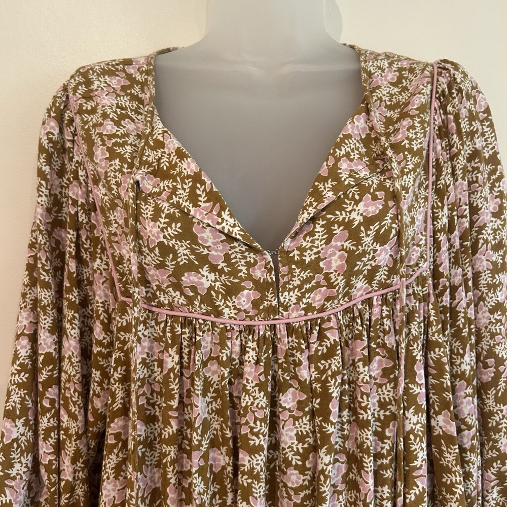 Natural Life Boho Floral Mini Short Dress Sz L Artsy Hippie Balloon Sleeve - Picture 4 of 11